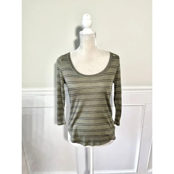 Bongo Super Soft Green Striped Scoop Neck Top S - Picture 1 of 5